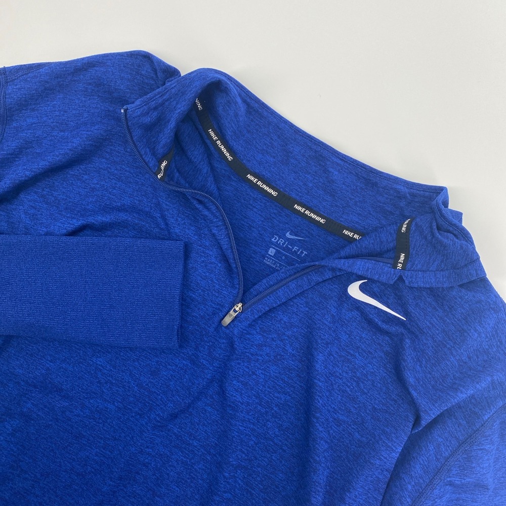 Nike Running Dri FIT Pullover Mens Large Blue Quarter Zip Thumbhole Athletic Top